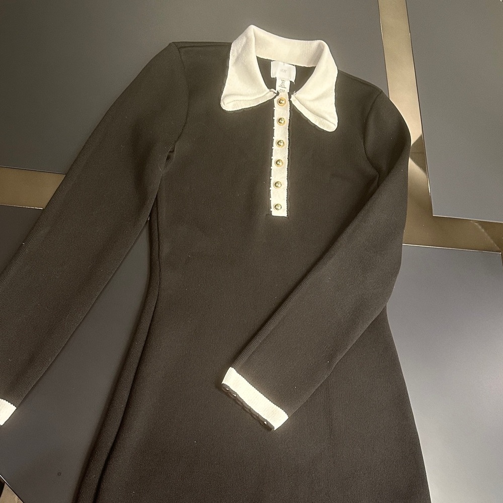 Zara Black Dress with White Collar and Gold Buttons